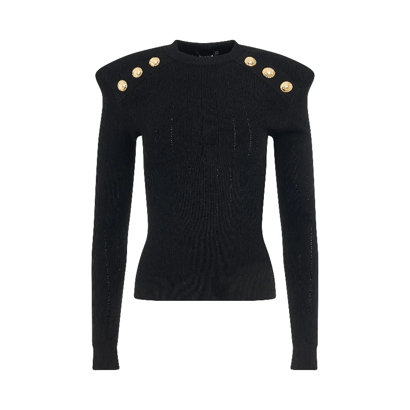 6 Buttons Knit Pullover in Black