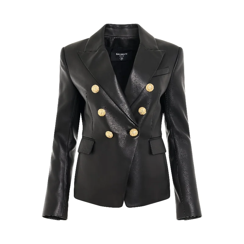 6 Buttons Leather Jacket in Black