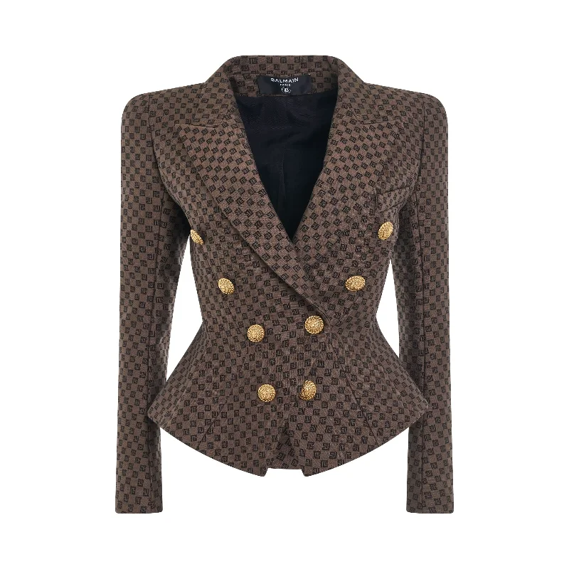 8 Buttons Monogram Jacquard Jacket in Brown