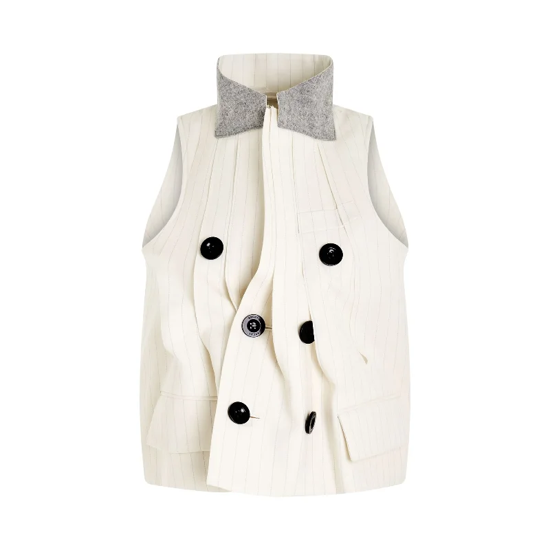 Chalk Stripe Vest in Off White