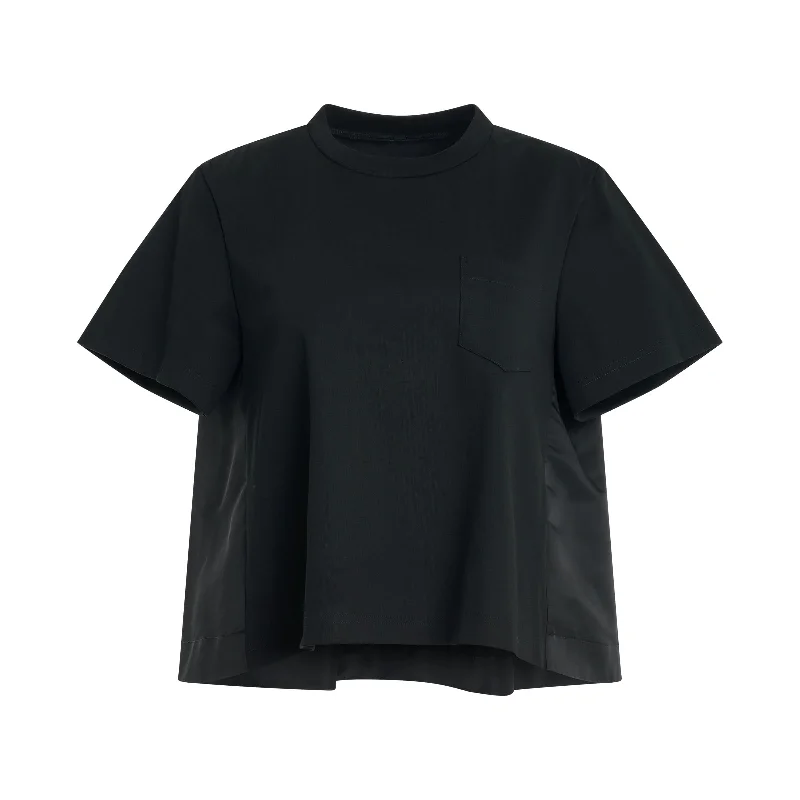 Cotton Jersey x Nylon Twill T-Shirt in Black