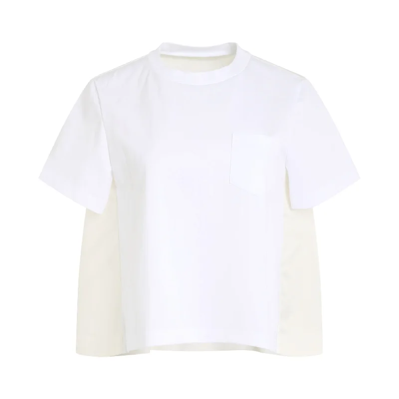 Cotton Jersey x Nylon Twill T-Shirt in Off White