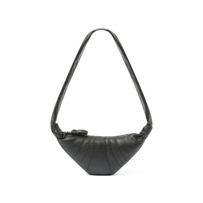 Cowhide Small Croissant Bag in Black