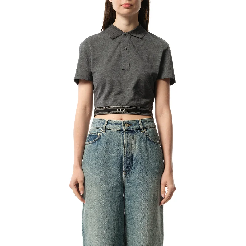 Cropped Polo in Charcoal Melange