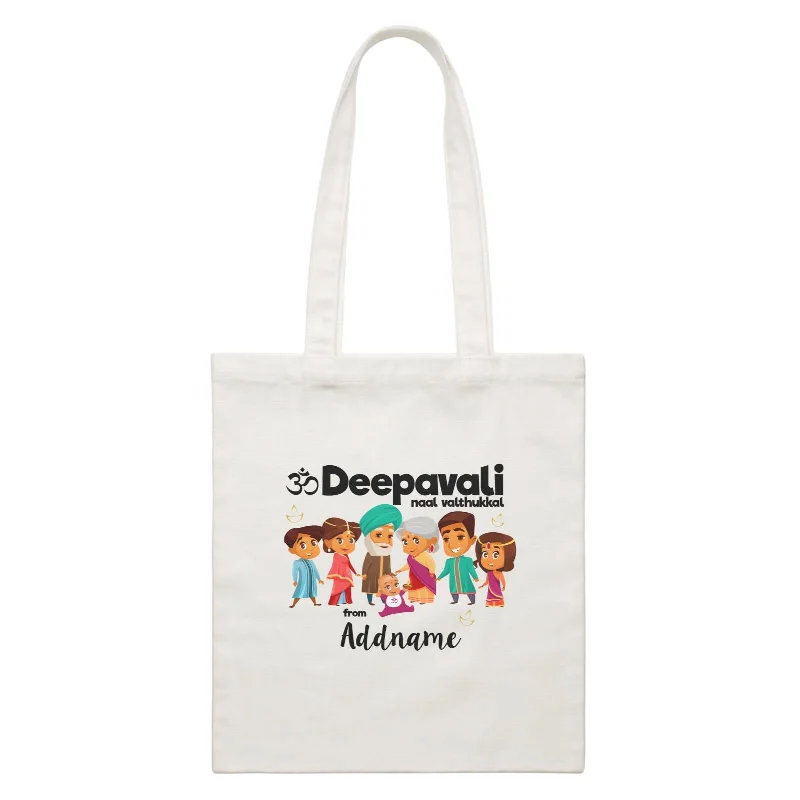 Multicolor Striped Canvas Tote Bag for Beach TripsCute Family Extended OM Deepavali From Addname White Canvas Bag