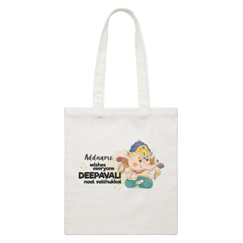 Foldable Canvas Shopping Bag for Easy Storage in Your CarCute Ganesha Addname Wishes Everyone Deepavali White Canvas Bag