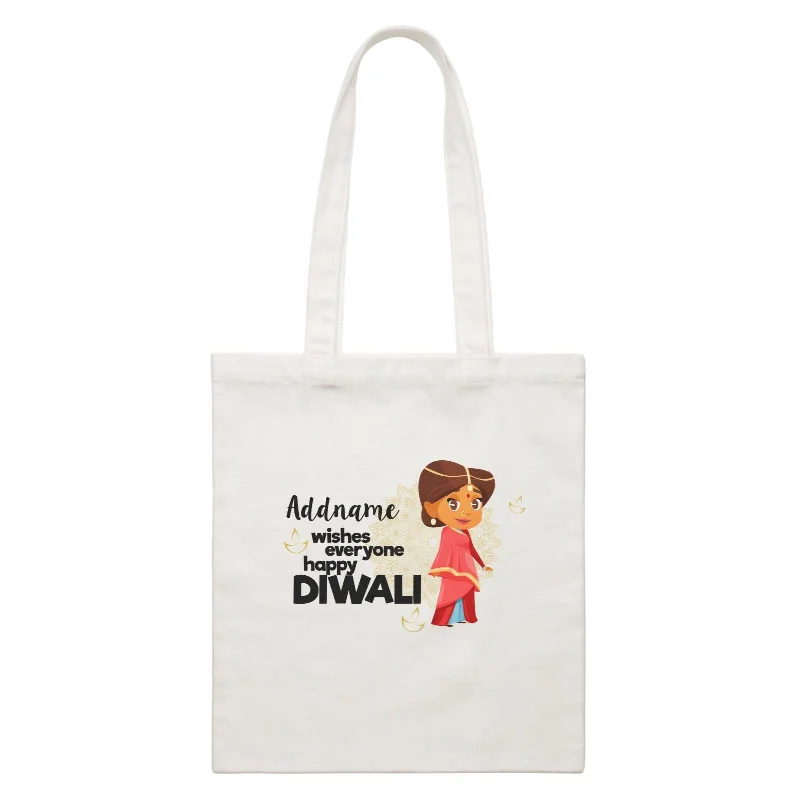 Kids' Canvas Backpack with Fun Animal Prints for SchoolCute Woman Wishes Everyone Happy Diwali Addname White Canvas Bag