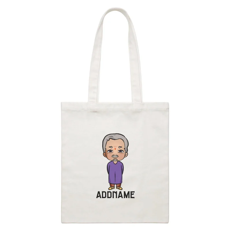 Minimalist Canvas Laptop Bag with Padded Interior for ProtectionDeepavali Series Chibi Grandpa Addname White Canvas Bag