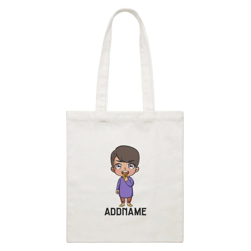 Canvas Art Supply Bag with Adjustable Dividers for ArtistsDeepavali Series Chibi Little Boy Front Addname White Canvas Bag