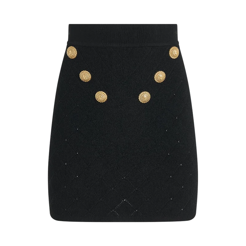 High Waisted 6 Button Knit Skirt in Black