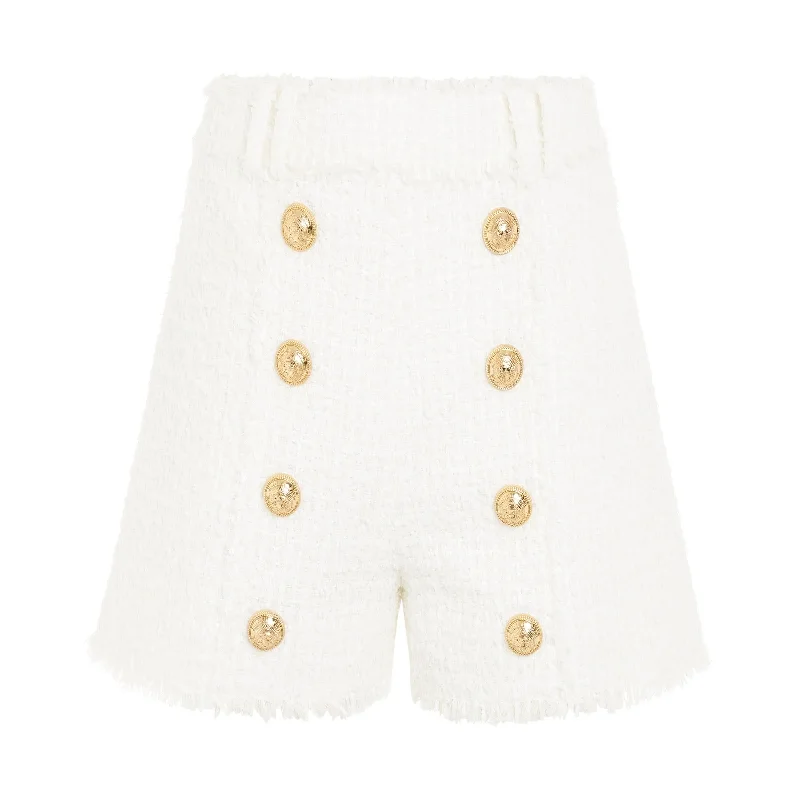 High Waisted 8 Buttons Shorts in White