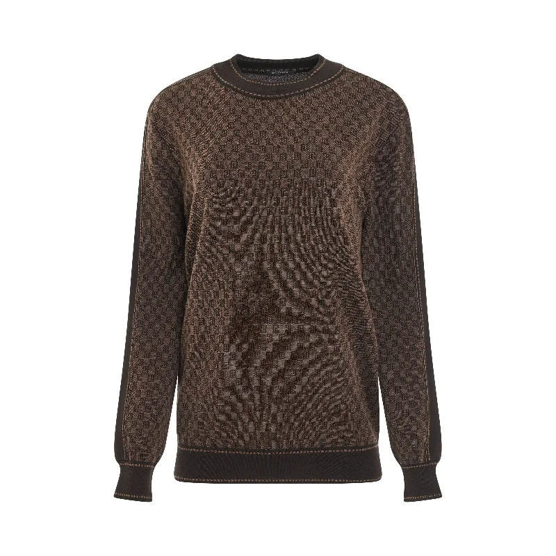 Monogram Jacquard Knitted Pullover in Brown