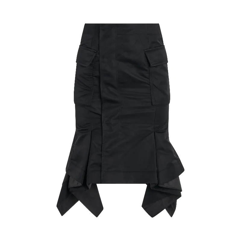 Nylon Twill Trumpet Skirt in Black