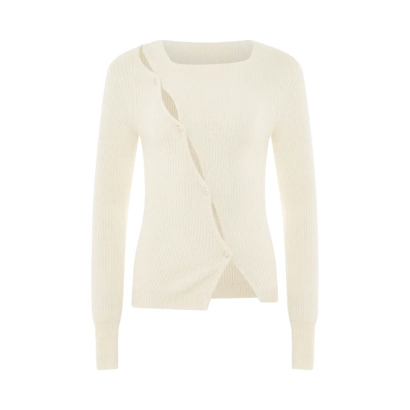 Pau Asymmetric Cardigan in Light Beige