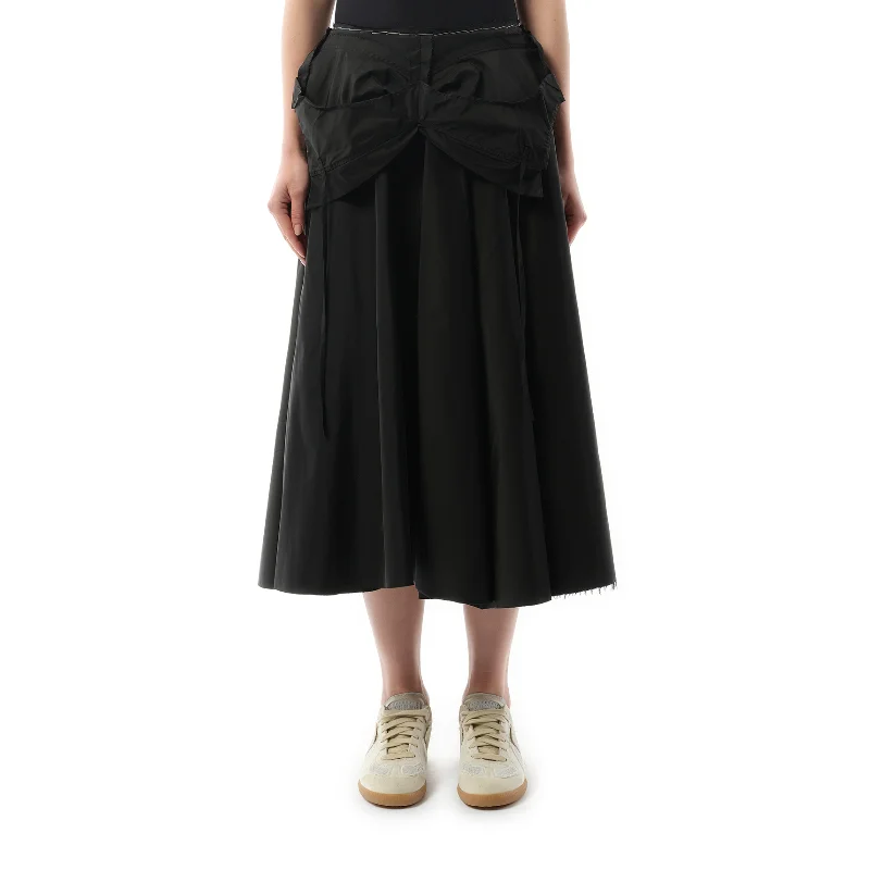 Poly Taffeta Midi Skirt in Black