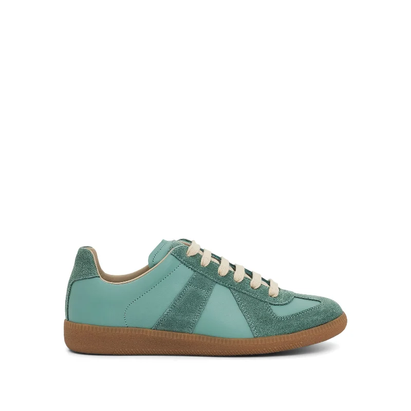 Replica Leather Sneakers in Vert D'Eau