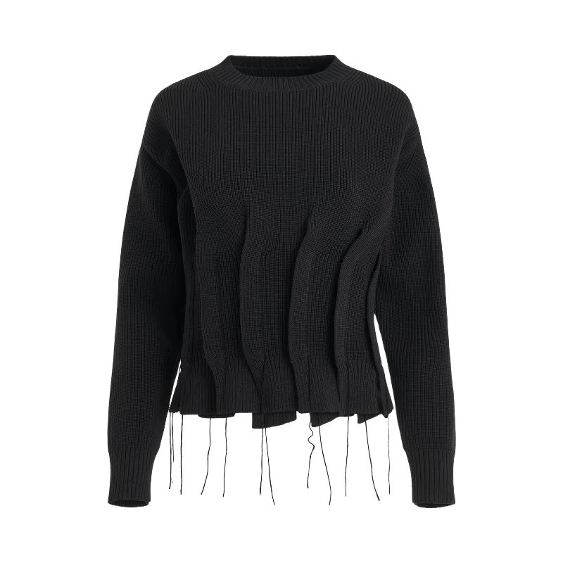 Ruched Knit Sweater in Black