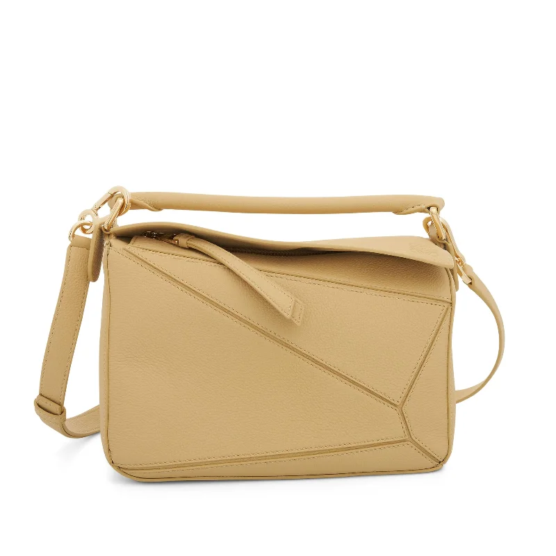 Small Puzzle Bag in Soft Grained Calfskin Leather in Dark Butter