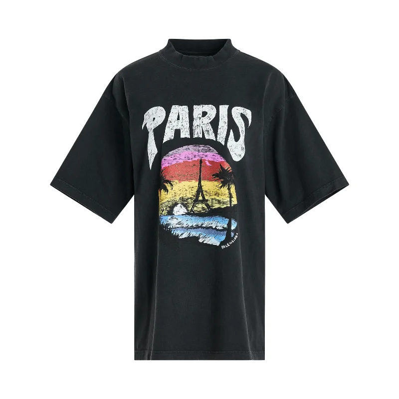 Tropical Paris Logo T-Shirt in Faded Black/White