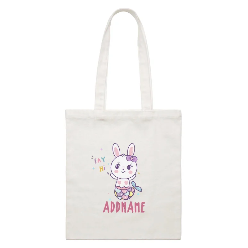 Military - Inspired Canvas Rucksack for Outdoor AdventuresUnicorn And Princess Series Cute Say Hi Rabbit Mermaid Addname White Canvas Bag