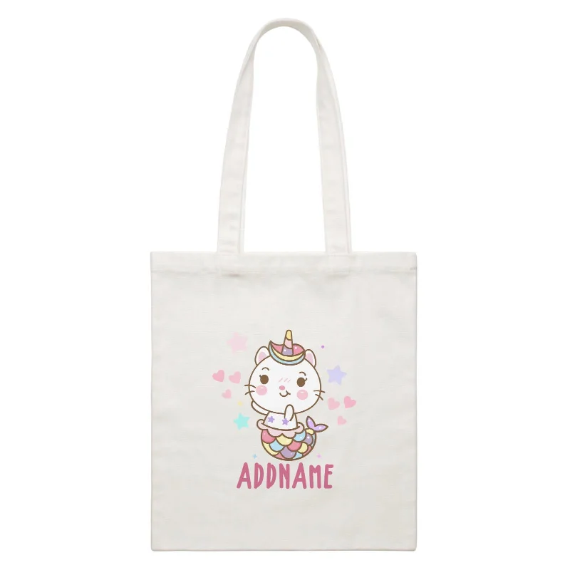 Canvas Art Supply Bag with Adjustable Dividers for ArtistsUnicorn And Princess Series Cute Shy Cat Mermaid Addname White Canvas Bag