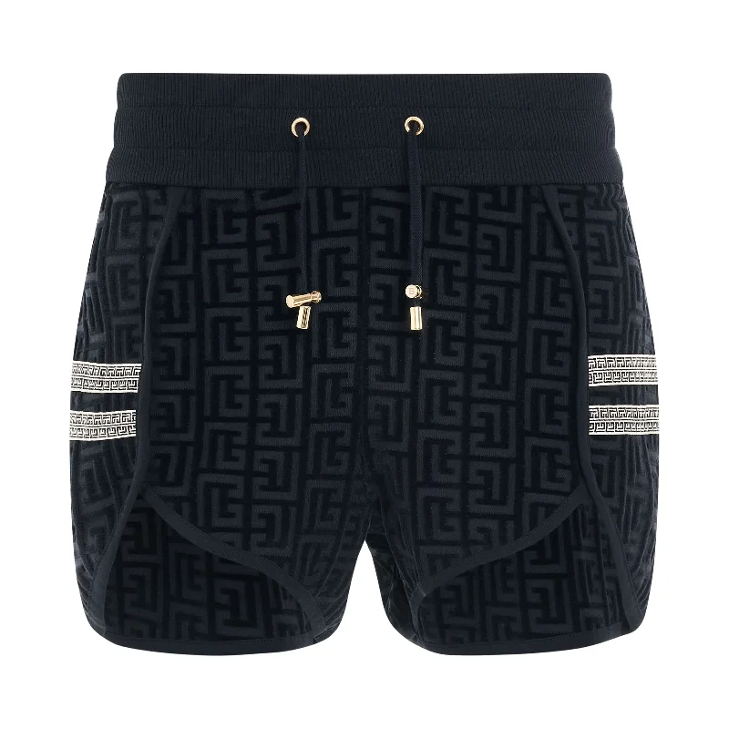 Velvet Monogram Shorts in Navy