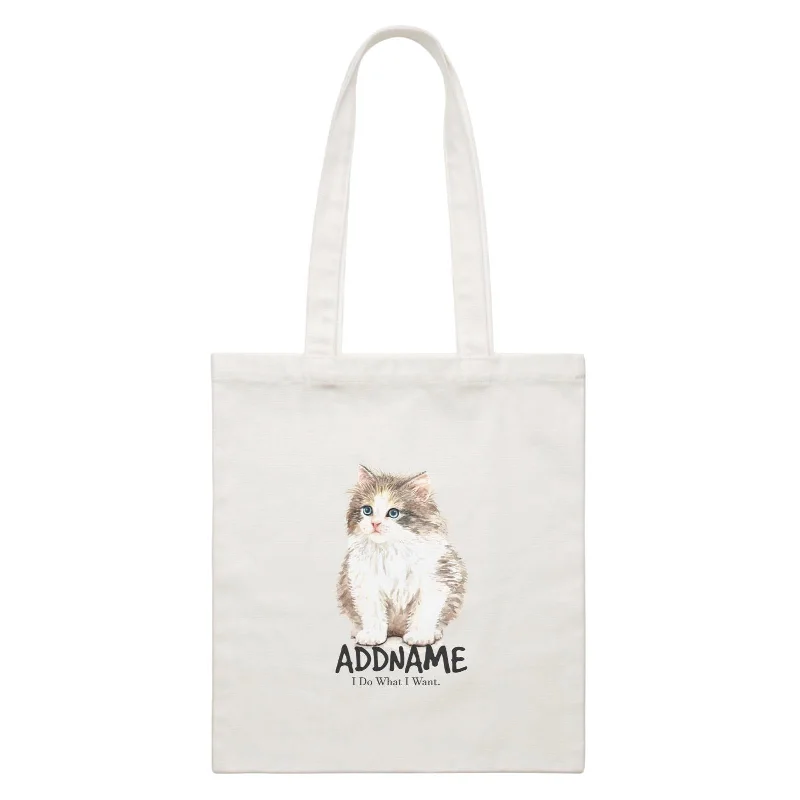 Small Canvas Crossbody Bag with Zipper Pocket for Travel EssentialsWatercolor Cat Kitten I Do What I Want Addname White Canvas Bag