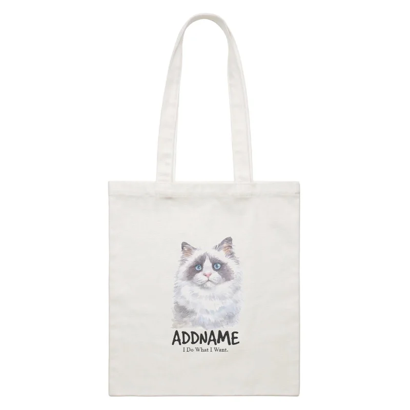 Waterproof Canvas Messenger Bag for Commuting in All WeatherWatercolor Cat Ragdoll Cat Dark Eyes I Do What I Want Addname White Canvas Bag