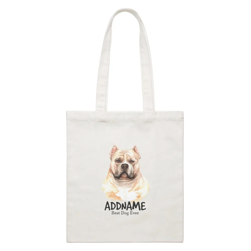 Boho - Style Embroidered Canvas Handbag for Summer FestivalsWatercolor Dog American Bully Best Dog Ever Addname White Canvas Bag