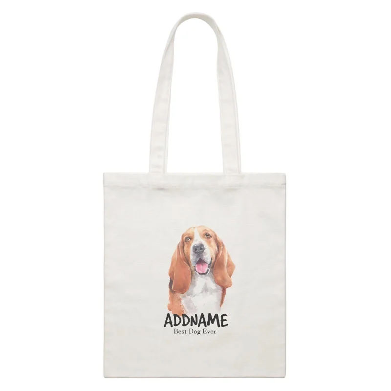 Small Canvas Crossbody Bag with Zipper Pocket for Travel EssentialsWatercolor Dog Basset Hound Happy Best Dog Ever Addname White Canvas Bag