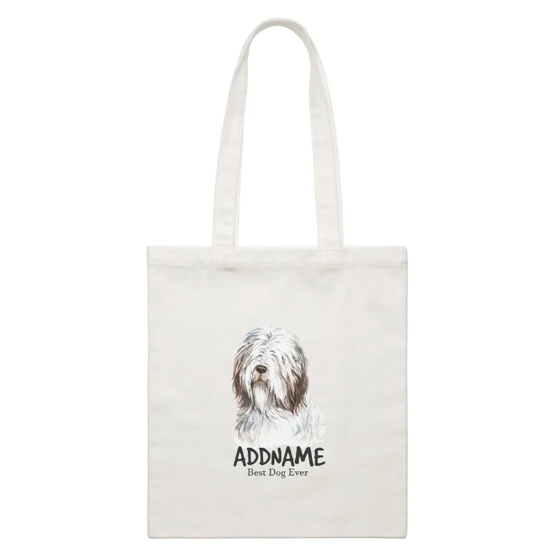 Plus - Size Canvas Tote Bag for Carrying Large ItemsWatercolor Dog Bearded Collie Best Dog Ever Addname White Canvas Bag