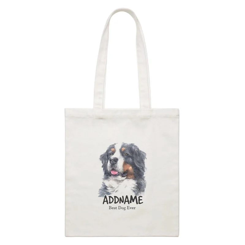 Rustic Brown Canvas Duffle Bag for Weekend GetawaysWatercolor Dog Bernese Mountain Best Dog Ever Addname White Canvas Bag