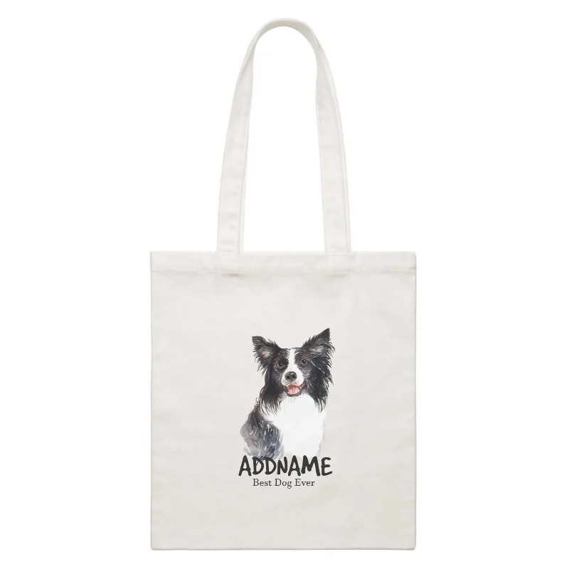 Canvas Drawstring Backpack for Gym and Workout GearWatercolor Dog Border Collie Best Dog Ever Addname White Canvas Bag