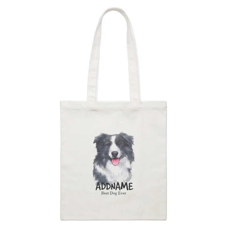 Printed Floral Pattern Canvas Shoulder Bag for Spring OutfitsWatercolor Dog Border Collie Smile Best Dog Ever Addname White Canvas Bag