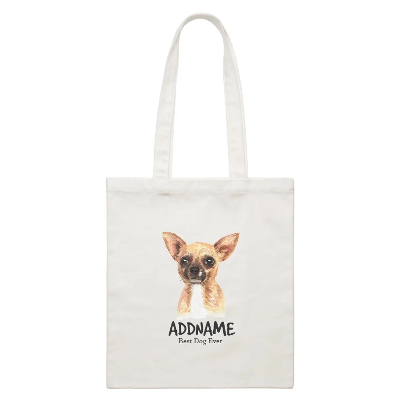 Waterproof Canvas Messenger Bag for Commuting in All WeatherWatercolor Dog Chihuahua Dog Best Dog Ever Addname White Canvas Bag