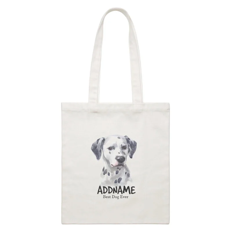 Boho - Style Embroidered Canvas Handbag for Summer FestivalsWatercolor Dog Dalmatian Best Dog Ever Addname White Canvas Bag