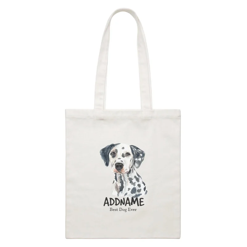 Minimalist Canvas Laptop Bag with Padded Interior for ProtectionWatercolor Dog Dalmatian Front Best Dog Ever Addname White Canvas Bag