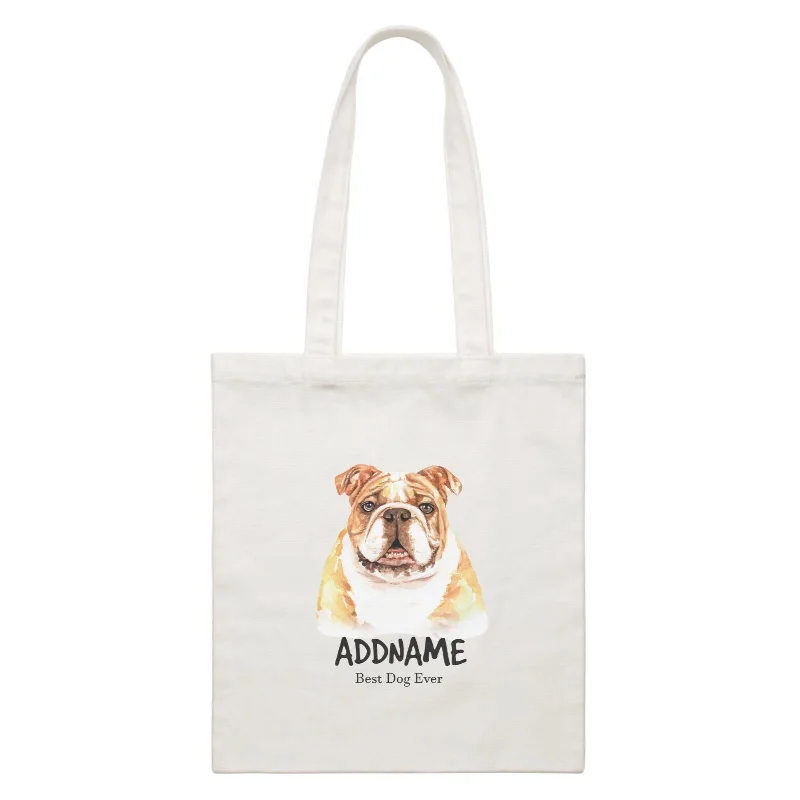 Multicolor Striped Canvas Tote Bag for Beach TripsWatercolor Dog English Bulldog Best Dog Ever Addname White Canvas Bag