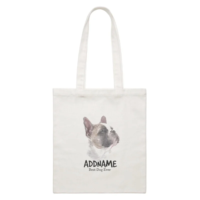 Canvas Bag with Leather Trim for a Stylish and Durable LookWatercolor Dog French Bulldog Look Up Best Dog Ever Addname White Canvas Bag