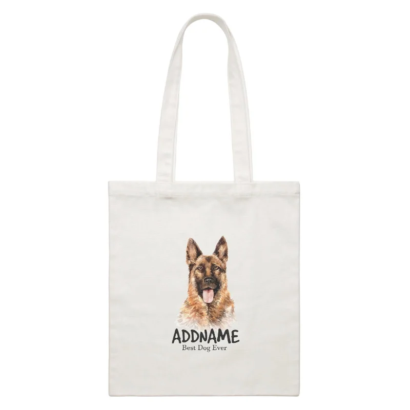 Recycled Canvas Shoulder Bag for Eco - Conscious ConsumersWatercolor Dog German Shepherd Smile Best Dog Ever Addname White Canvas Bag