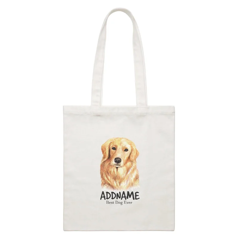 Canvas Art Supply Bag with Adjustable Dividers for ArtistsWatercolor Dog Golden Retriever Best Dog Ever Addname White Canvas Bag