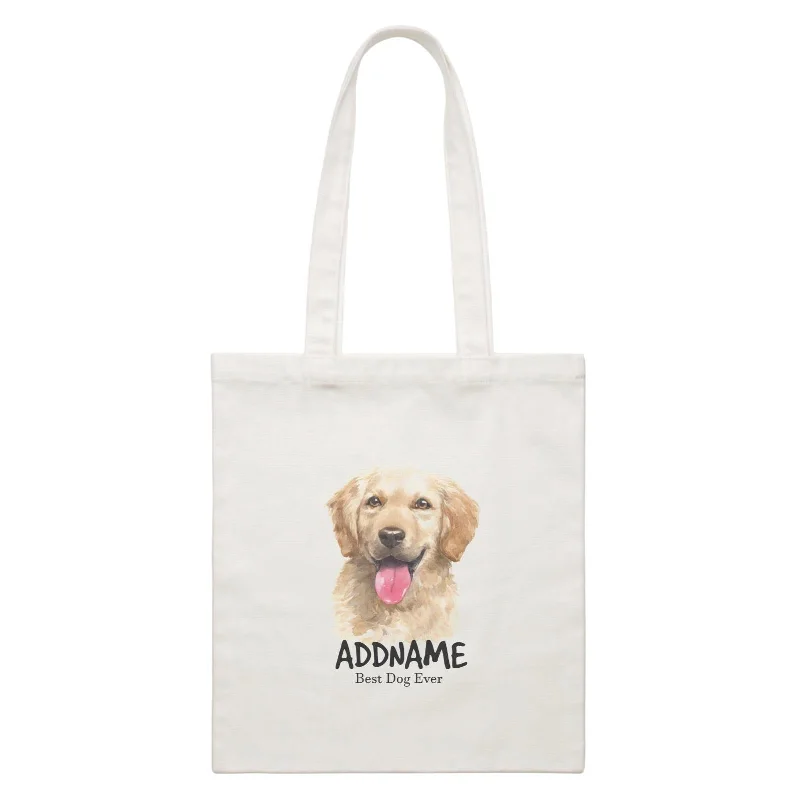 Canvas Beach Bag with Mesh Pockets for Sand - Free DryingWatercolor Dog Golden Retriever Smile Best Dog Ever Addname White Canvas Bag