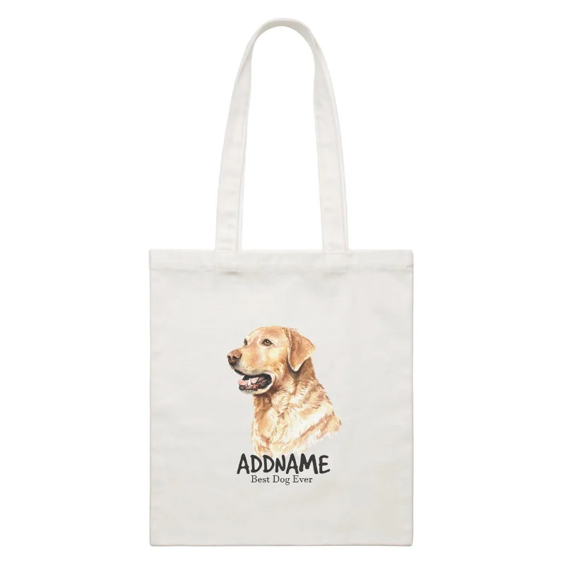 Multicolor Striped Canvas Tote Bag for Beach TripsWatercolor Dog Labrador Retriever 1 Best Dog Ever Addname White Canvas Bag