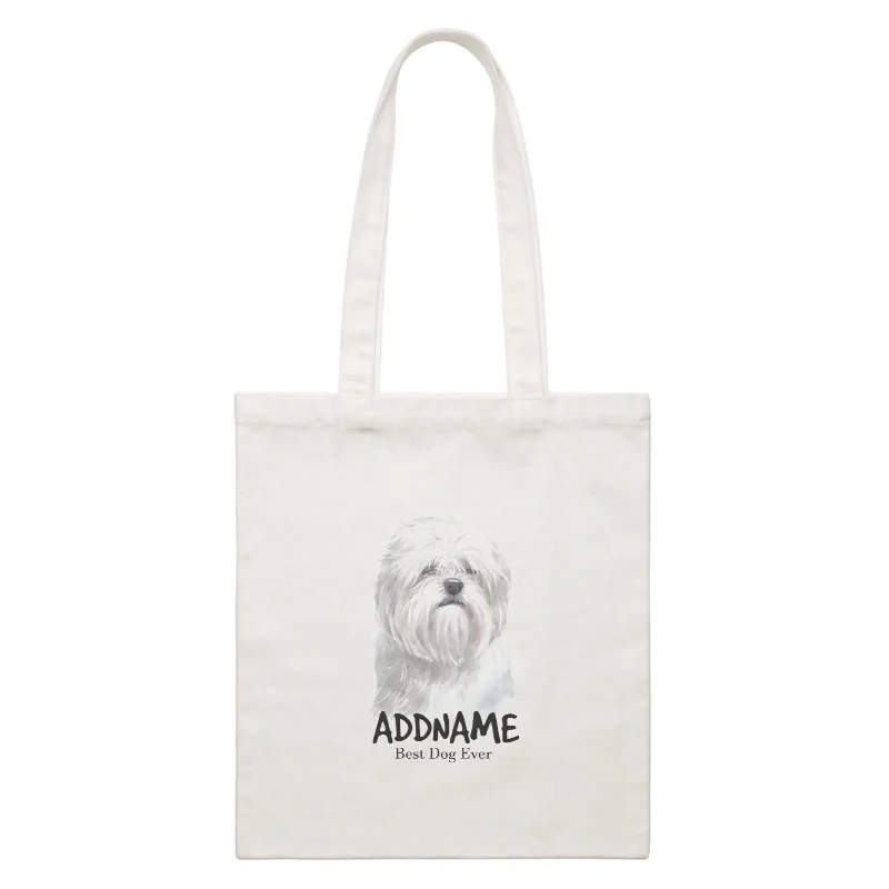 Recycled Canvas Shoulder Bag for Eco - Conscious ConsumersWatercolor Dog Lhasa Apso Best Dog Ever Addname White Canvas Bag