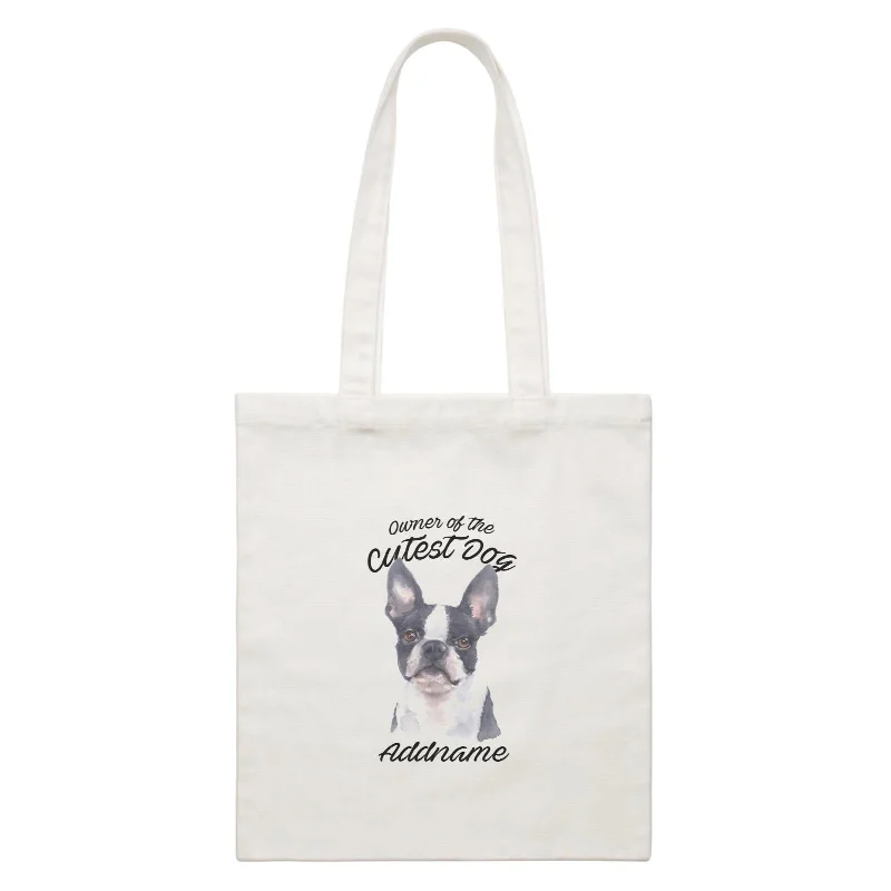 Heavy - Duty Canvas Tool Bag with Multiple Compartments for DIY EnthusiastsWatercolor Dog Owner Of The Cutest Dog Boston Terrier Addname White Canvas Bag