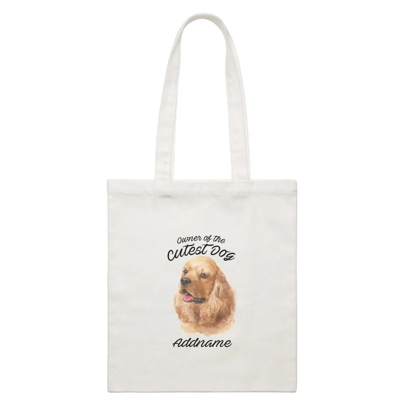 Canvas Drawstring Backpack for Gym and Workout GearWatercolor Dog Owner Of The Cutest Dog Cocker Spaniel Addname White Canvas Bag