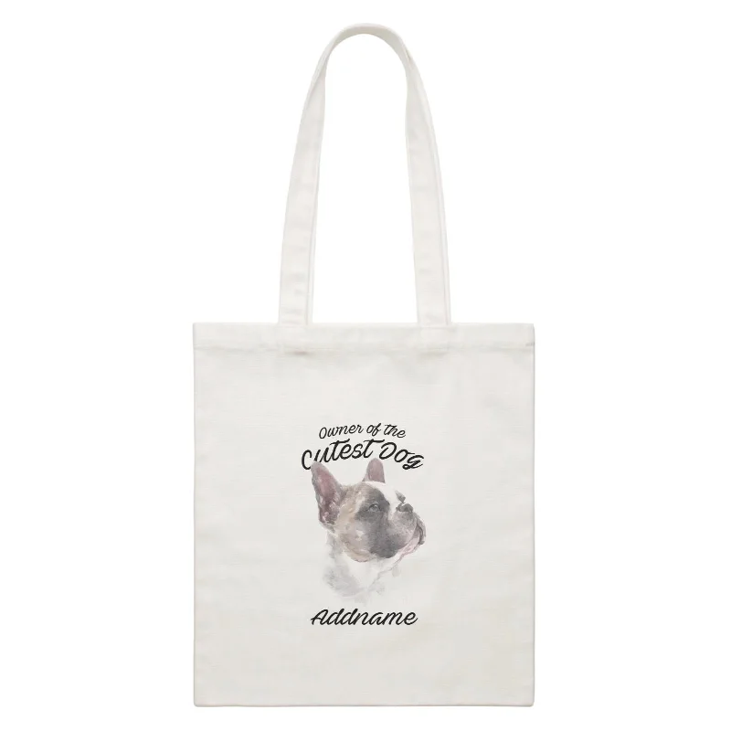 Recycled Canvas Shoulder Bag for Eco - Conscious ConsumersWatercolor Dog Owner Of The Cutest Dog French Bulldog Addname White Canvas Bag