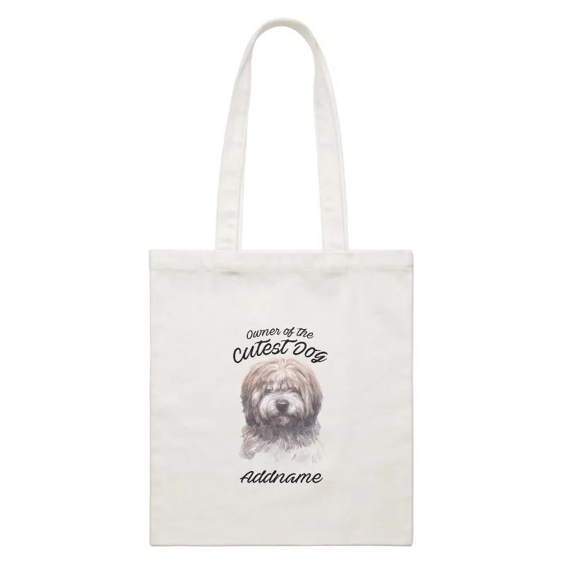 Canvas Bag with Leather Trim for a Stylish and Durable LookWatercolor Dog Owner Of The Cutest Dog Tibetan Addname White Canvas Bag