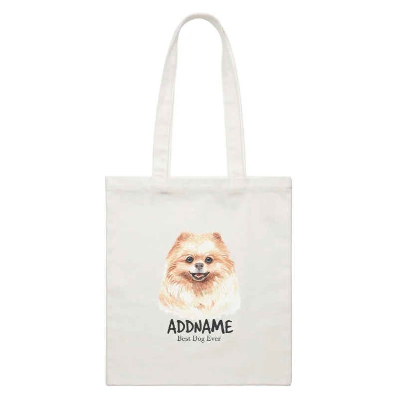 Boho - Style Embroidered Canvas Handbag for Summer FestivalsWatercolor Dog Pomeranian Best Dog Ever Addname White Canvas Bag