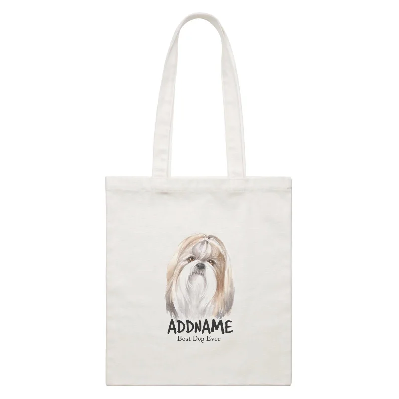 Boho - Style Embroidered Canvas Handbag for Summer FestivalsWatercolor Dog Shih Tzu Tie Hair Best Dog Ever Addname White Canvas Bag